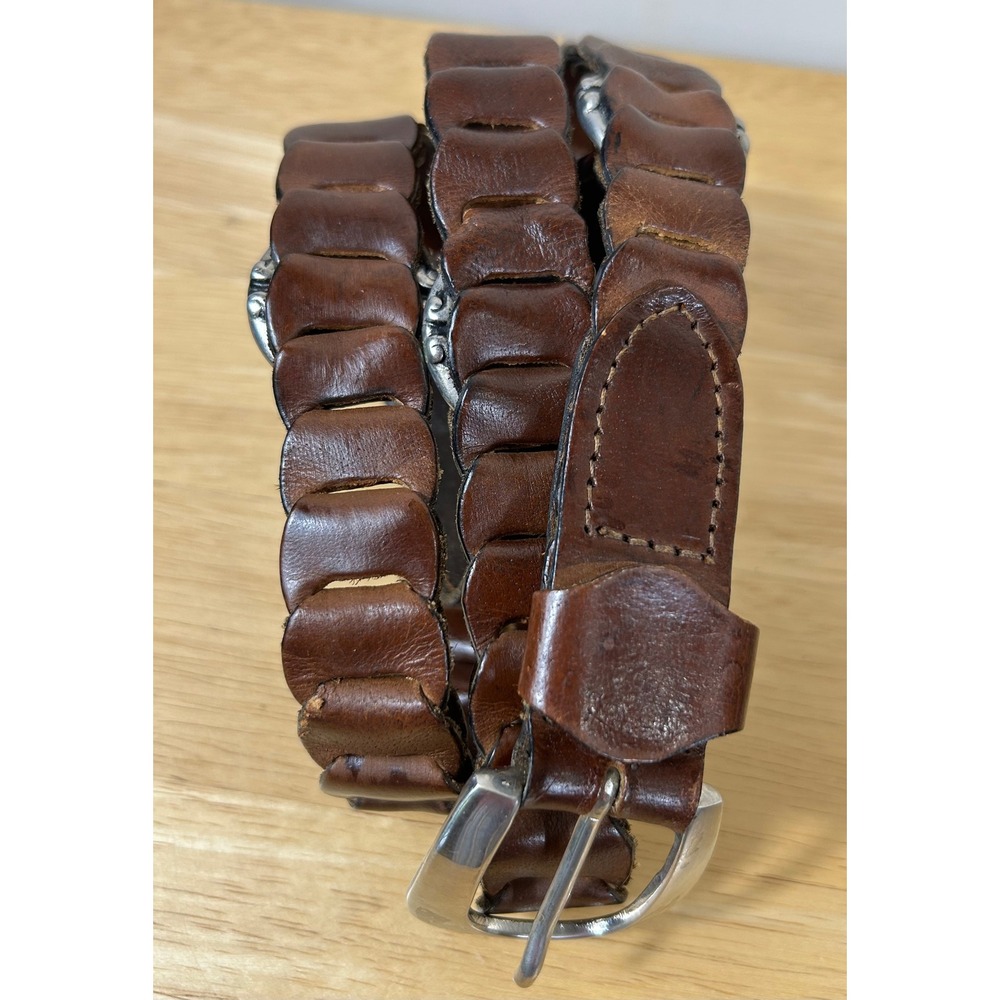 VTG Y2K Lane Bryant Belt Womens 18/20 Brown Leather Scalloped Link Brass Buckle